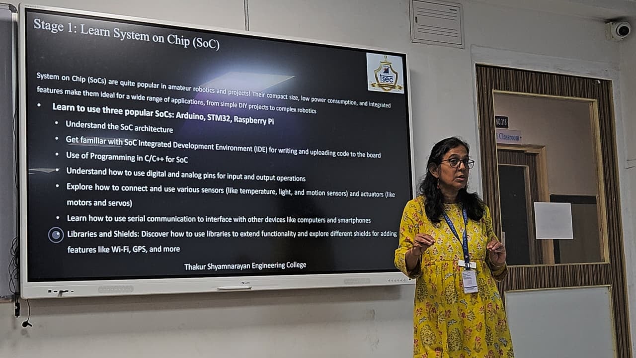 Prof. Rita Vora presenting a System on Chip workshop at Thakur Shyamnarayan Engineering College