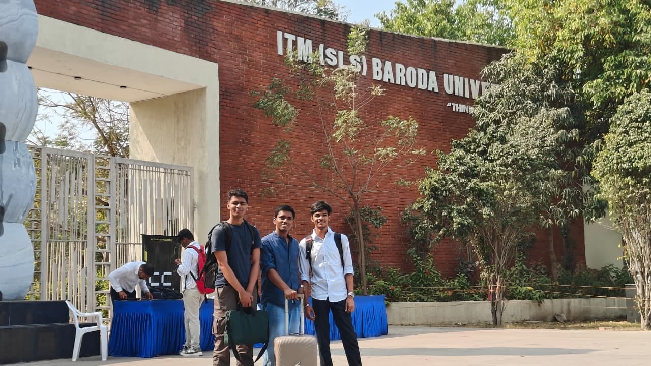 Team arriving at ITM Baroda University for a robotics competition